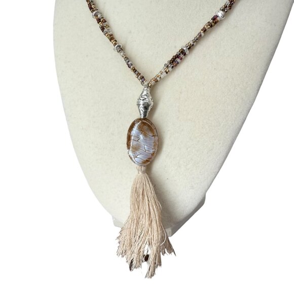 J. Jill Multi-Beaded Strand Necklace Long Agate Pendant Tassel Statement Metal - Picture 3 of 12